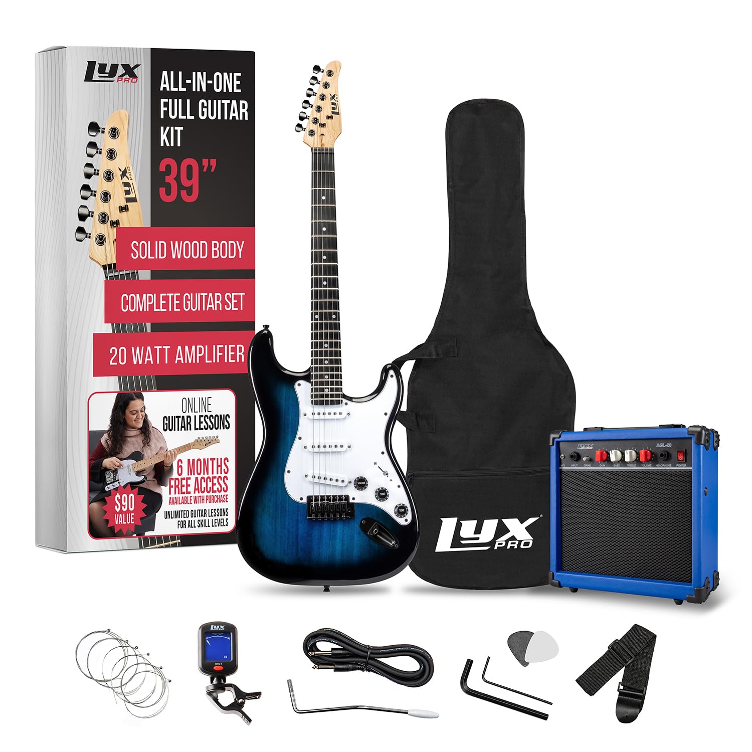 LyxPro 39 inch Electric Guitar Kit Bundle with 20w Amplifier, All Accessories, D