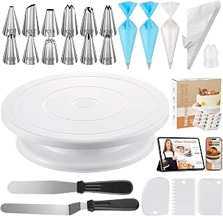 Kootek 71 Cake Decorating Kit Baking Supplies Tools for Beginners & Pros | Cake Stand Turntable, 12 Icing Piping Tips, 50+2 Disposable Reusable Pastry Bag, 2 Spatulas, Video Tutorial, Pattern Chart