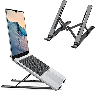 OMOTON 7-Level Adjustment Laptop Stand, ABS Ergonomic Riser for Desk, Black | Lightweight Portable Build | Hollow Cooling Design | Anti-Slip Silicone Pads | Fits 10-15.6" Computers And Tablet