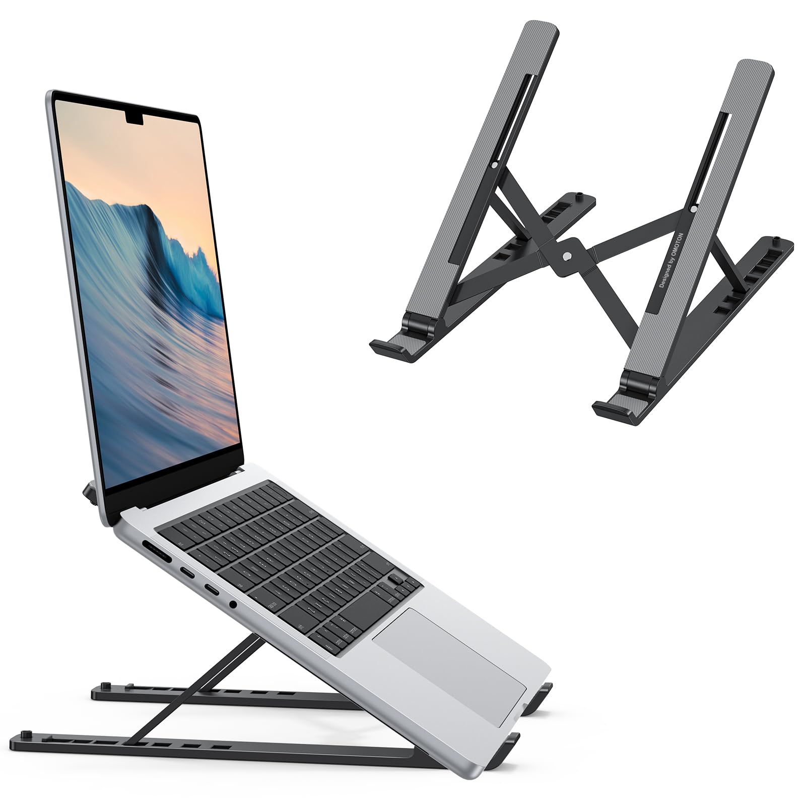OMOTON 7-Level Adjustment Laptop Stand, ABS Ergonomic Riser for Desk, Black | Li