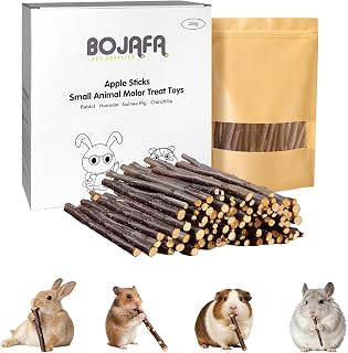 Bojafa 250g Apple Sticks Small Animals Molar Wood Treats Toys for Rabbits Chinchillas Guinea Pig Hamster Gerbil Parrot Bunny and Small Animals Chew Stick Toys Treats