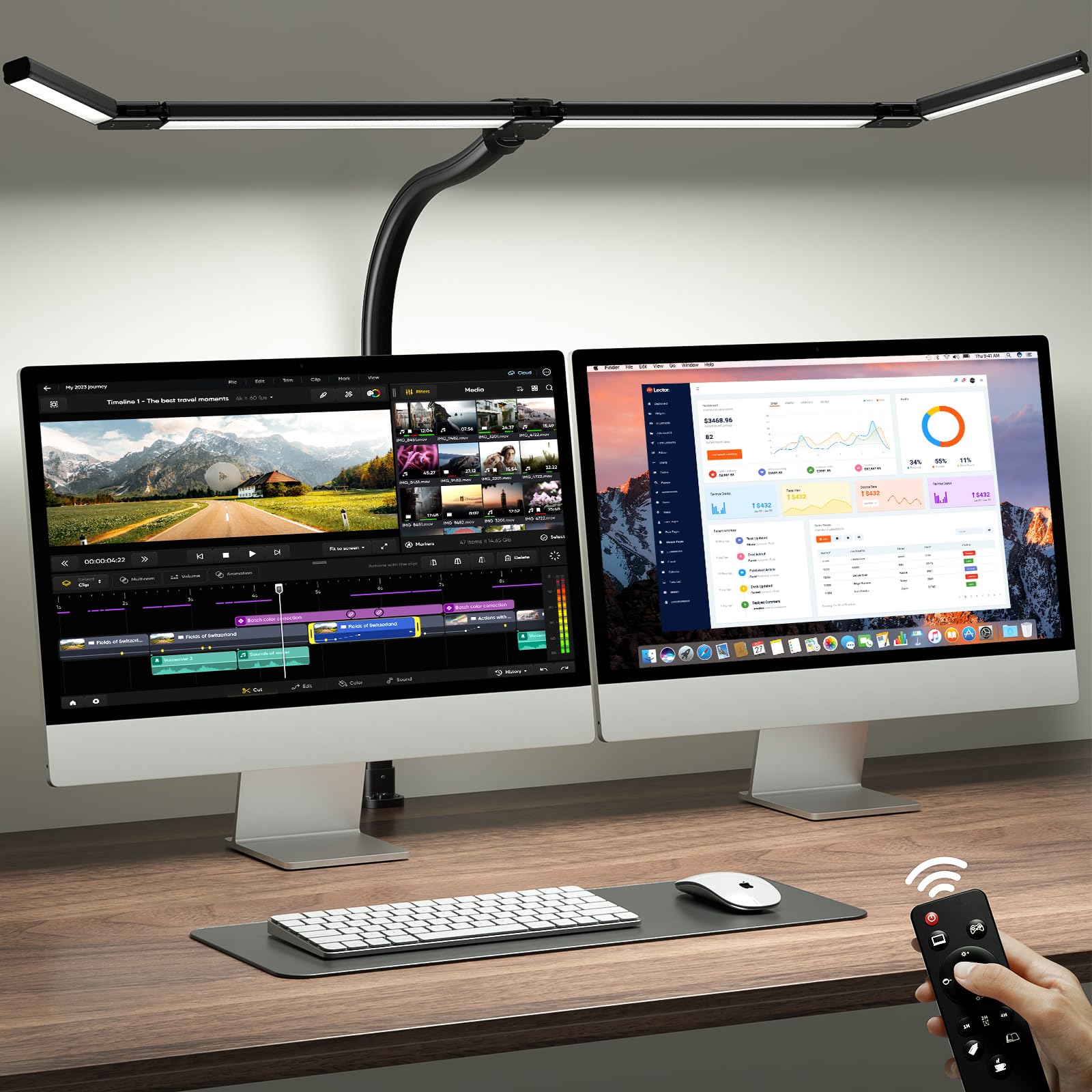 ONEMIX 42" Desk Lamp for Home Office with Clamp, 1800LM 4-Panel LED Light | 5 Co