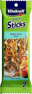 Vitakraft Crunch Sticks Hamster Treat Apple & Honey Flavor - 2 Sticks | Real Dried Fruit, Sweet Honey Coating, Natural Wood Center, Encourages Foraging Chewing, 2 Count Pack
