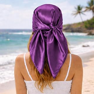 Women Satin Square Head Scarf - 90x90cm Large Silky Neck & Hair Wrap, Smooth Printed Bandana Head Scarf