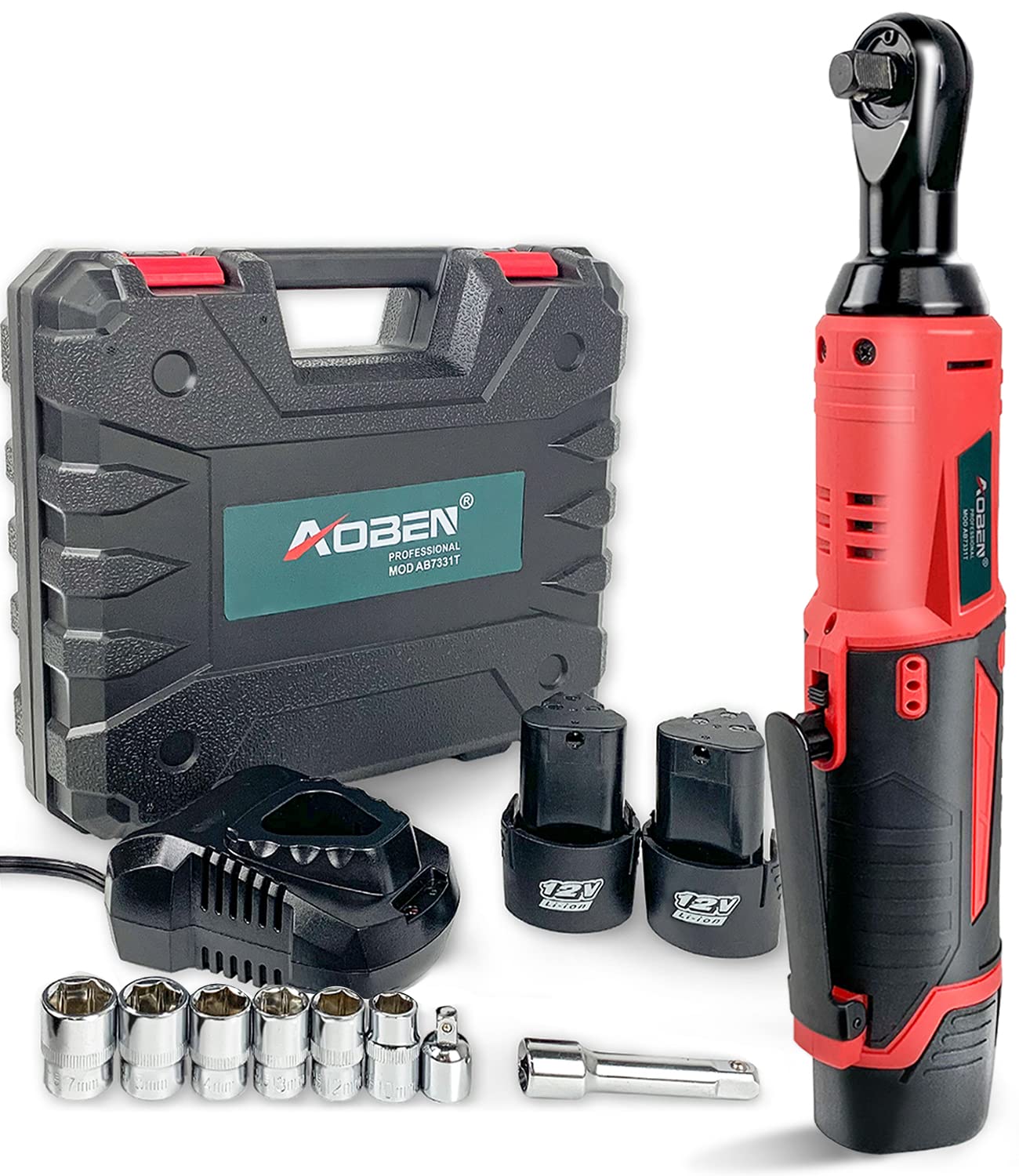 AOBEN Cordless Electric Ratchet Wrench Set, 3/8" 12V Power Ratchet Tool Kit With