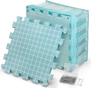 CraftyManor 9 PCS Blocking Mats for Knitting &amp; Crochet Projects, Extra Thick Crochet Blocking Mat with 50 T- Pins, Knitting Board and Pins, Blue