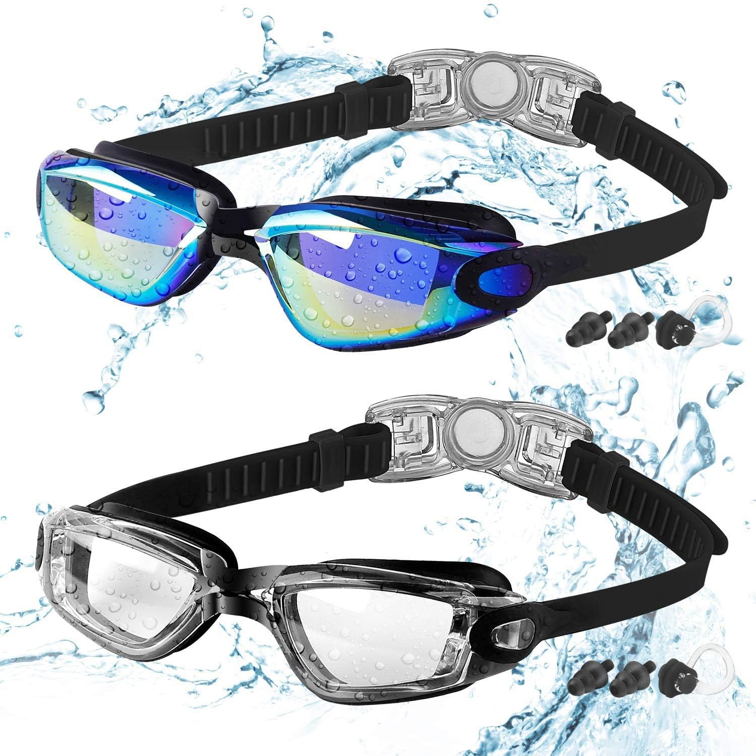 COOLOO Kids Swimming Goggles for Age 3-16, 2 Packs Anti-Fog Swim Goggles | for G