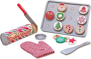 Melissa & Doug Slice & Bake Christmas Wooden Cookie Play Set | 28 Pieces, 12 Wooden Cookies, 12 Toppings, Cookie Sheet, Oven Mitt, Pretend Play Baking Set, Preschool Toys for Kids, Ages 3+