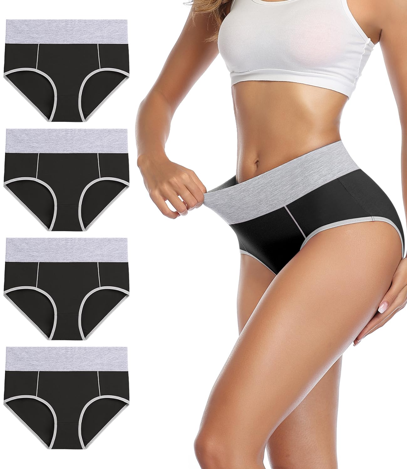 wirarpa Women's Briefs High Waist Cotton Knickers 4 Pack