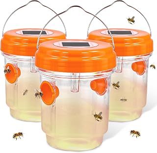 3 Pieces Carpenter Bee Cage, Wasp Outdoor Hanging with Solar LED Light | Yellow Jacket Cage for Outside Patio, Yard, Garden Within Hours Wasp Cage