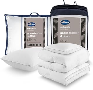 Silentnight Goose Feather and Down Duvet & Pillow Set - Luxury Hotel Quality Feather 10.5 Tog Duvet Quilt with 100% Cotton Down Proof Cover Premium Warm Breathable - Single