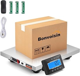Bonvoisin Cordlesss Postal Scale 450kg/990lb with Seperate LCD Display, Stainless Steel Platform, Batteries & Plug-in Dual Use, kg/lb/oz/lb:oz, TARE/HOLD/COUNT Functions (450kg EU)