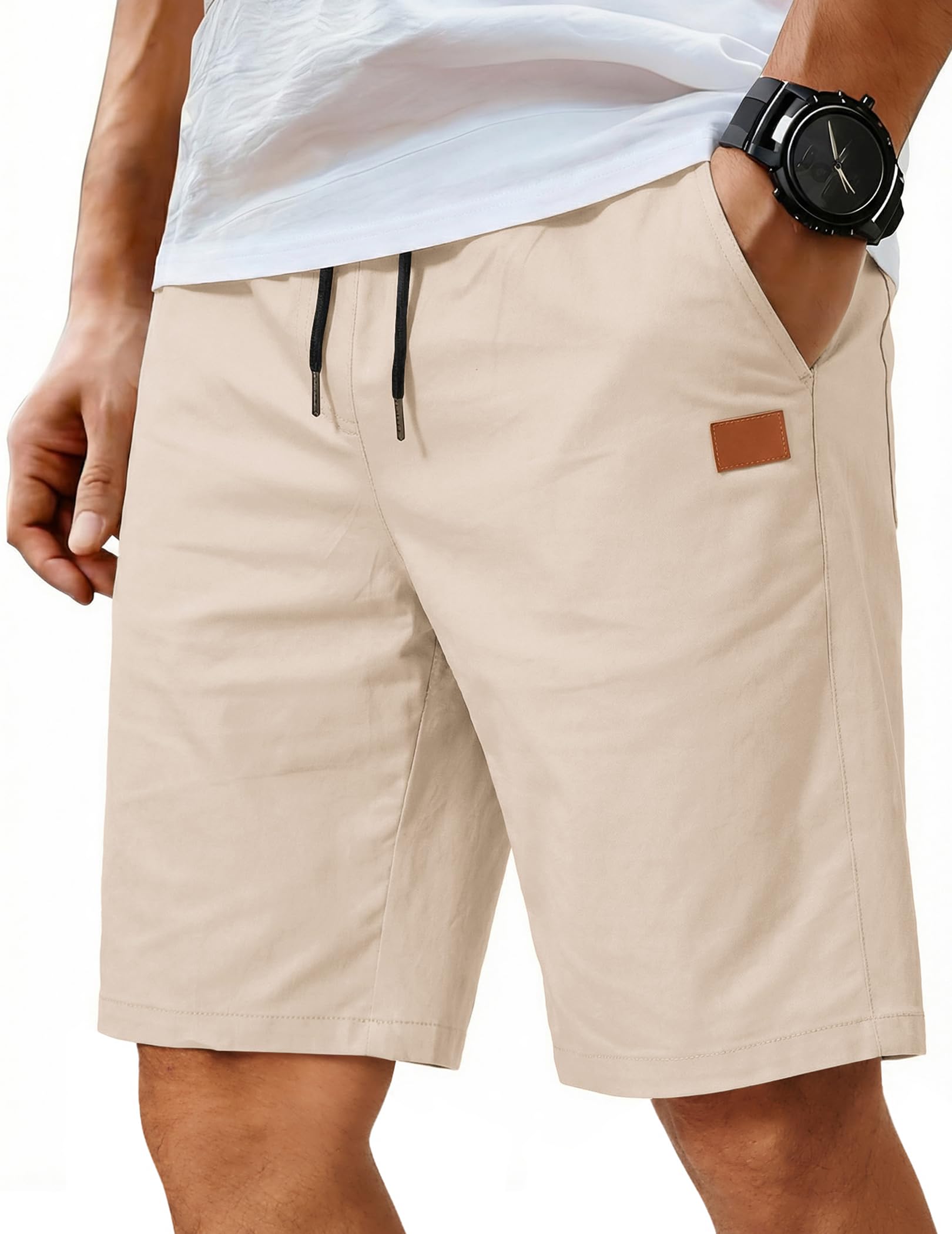 COOFANDY Men's Casual Shorts Cotton Elastic Waist Drawstring Shorts Lightweight 