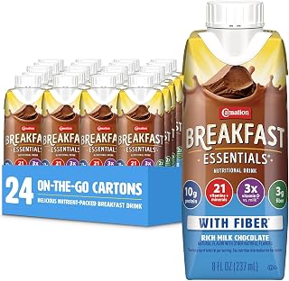Carnation Breakfast Essentials Original Nutritional Drink with Fiber | Rich Milk Chocolate, 8 FL OZ Carton (Pack of 24)