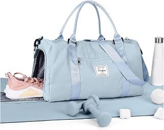 HYC00 Gym Bags Women Men Sports Duffle Bag with Shoes Compartment & Wet Pocket,Travel Duffel Bags for Women Large Weekend Overnight Holdall for Hospital Swimming Carry on Hand Luggage Bag,Sky Blue