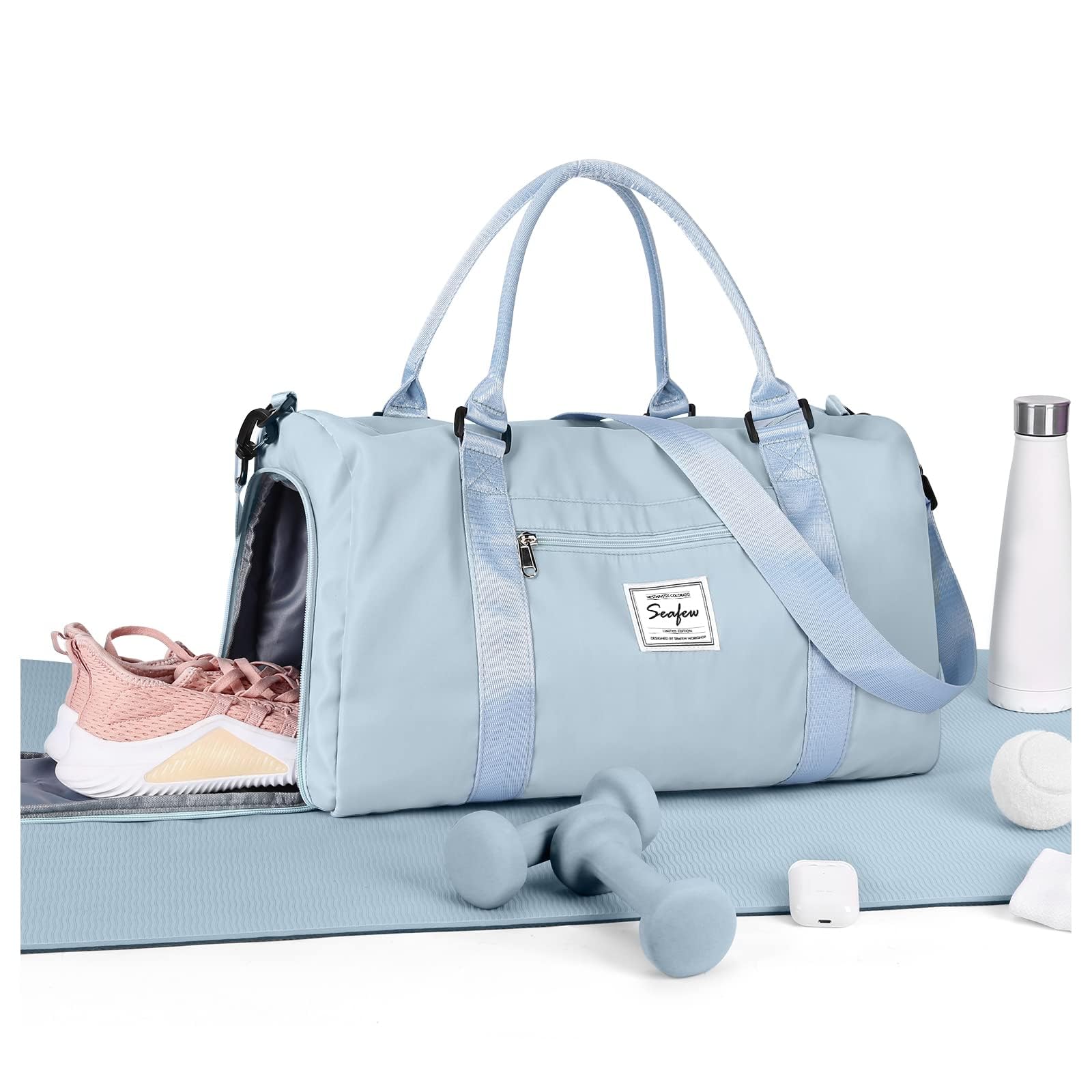 HYC00 Gym Bags Women Men Sports Duffle Bag with Shoes Compartment & Wet Pocket,T