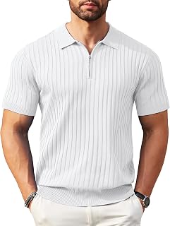 COOFANDY Camiseta polo de manga corta con cremallera de un cuarto para