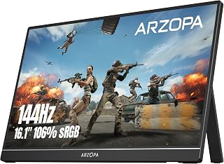 ARZOPA 16.1'' 144Hz Portable Gaming Monitor 106% sRGB - Z1FC | 1080P FHD Kickstand Portable Monitor with HDR, Ultra Slim, Eye Care, External Second Screen for Laptop, PC, PS5, Mac, Xbox