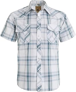 COEVALS CLUB Mens Shirts Short Sleeve Casual Push Button Plaid Suit Regular Fit Western Cowboy Pearl Snap Two Pockets Work Derss Button Up Shirts