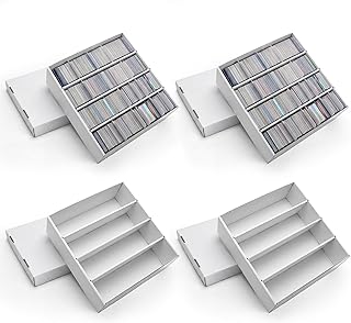 RLAVBL 4 Pack Trading Card Storage Box, 3600 Count Cardboard Card Boxes | 64 Dividers for Sports, MTG, TCG, Toploader, 4 Row
