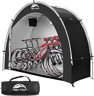Happy Travel Bike Storage Shed Tent, Outdoor Portable Bicycle Storage Sheds | 210D Oxford Fabric PU4000 Waterproof for 2/3/4/6/8 Bikes,Bike Covers Shelter for Motorcycle,Garden Tools,Toys,Lawn Mower
