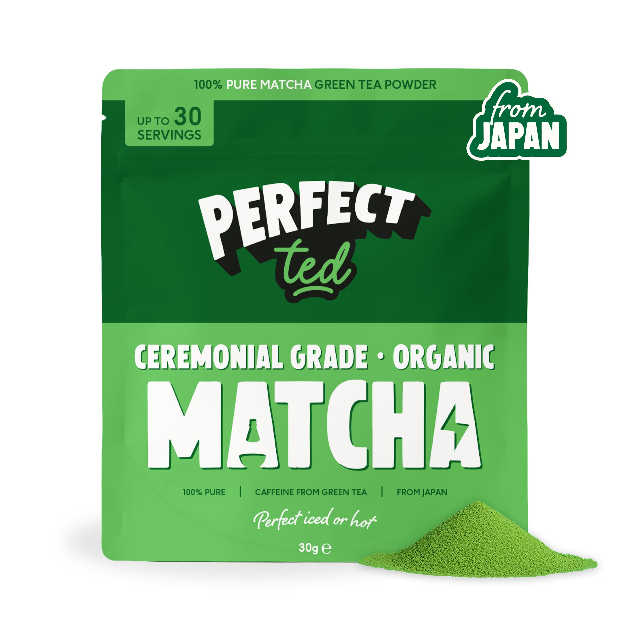 PerfectTed Matcha Powder | Organic Ceremonial Grade Japanese Matcha | 30g