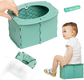 Portable Potty Seat for Toddler Foldable Travel Potty Training Toilet Seat with Cleaning Bags Reusable for Outdoor Camping, Travel, Kids Toddler Travel Potty Seat (Green)