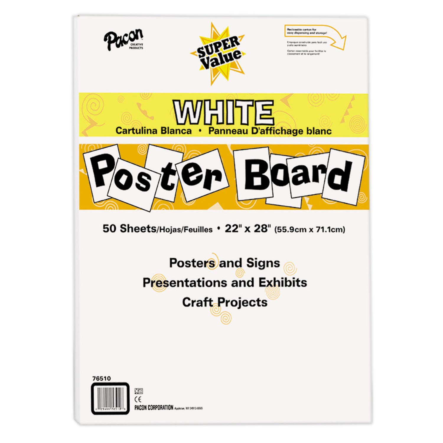 Pacon Super Value Poster Board, Uncoated, 22" x 28", White, 50 Sheets | Great fo
