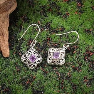 Hollow Floral Purple Stone Copper Earrings for Women Party Vacation.