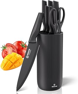Brewin Knife Set, 8PC Kitchen Knife Set with Universal Block and Scissors | German Stainless Steel, Razor Sharp, Rust Resistant, Utility Knife Block Set, Sharpener, Apartment, Camping & RV Essentials