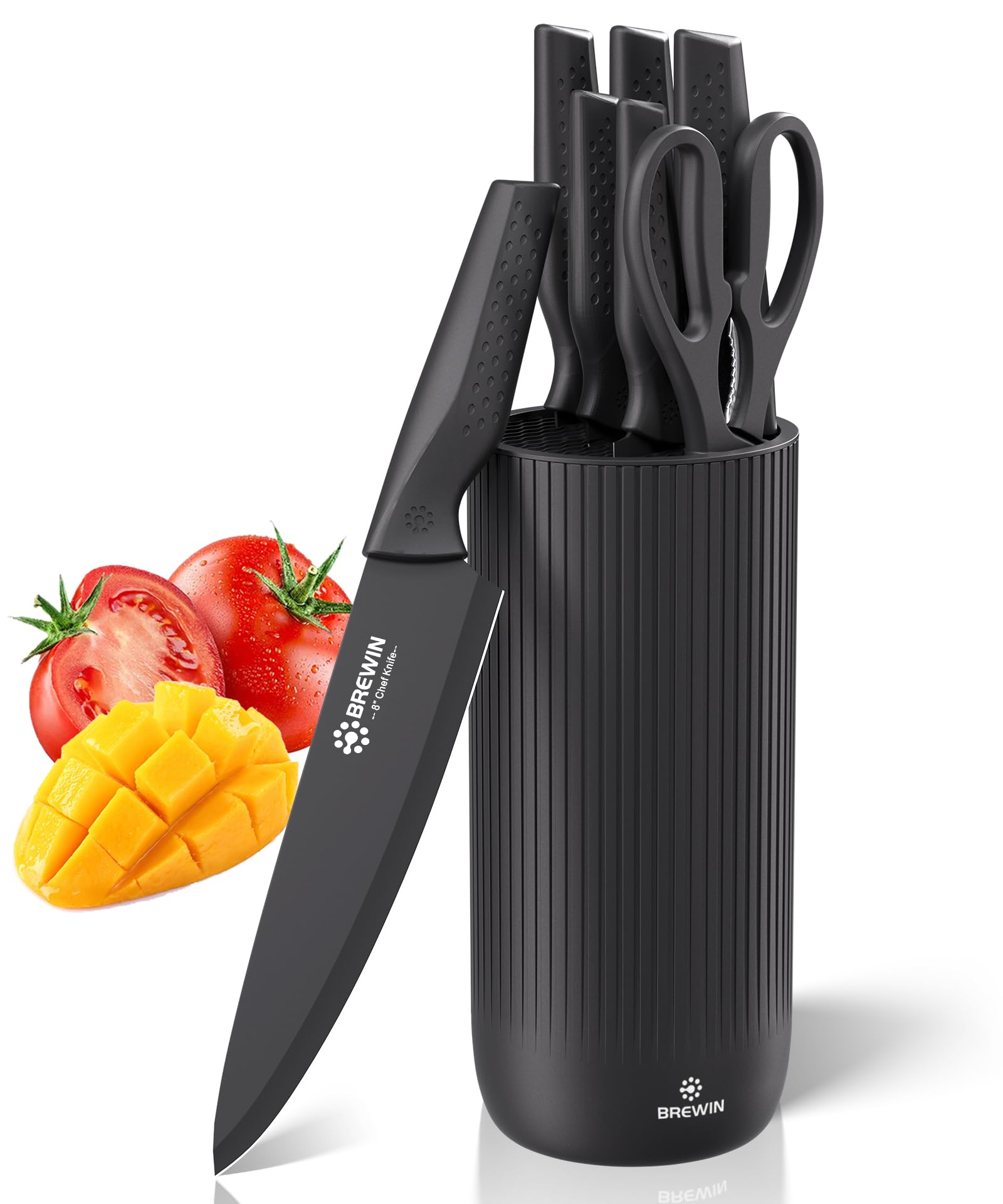 Brewin Knife Set, 8PC Kitchen Knife Set with Universal Block and Scissors | Germ