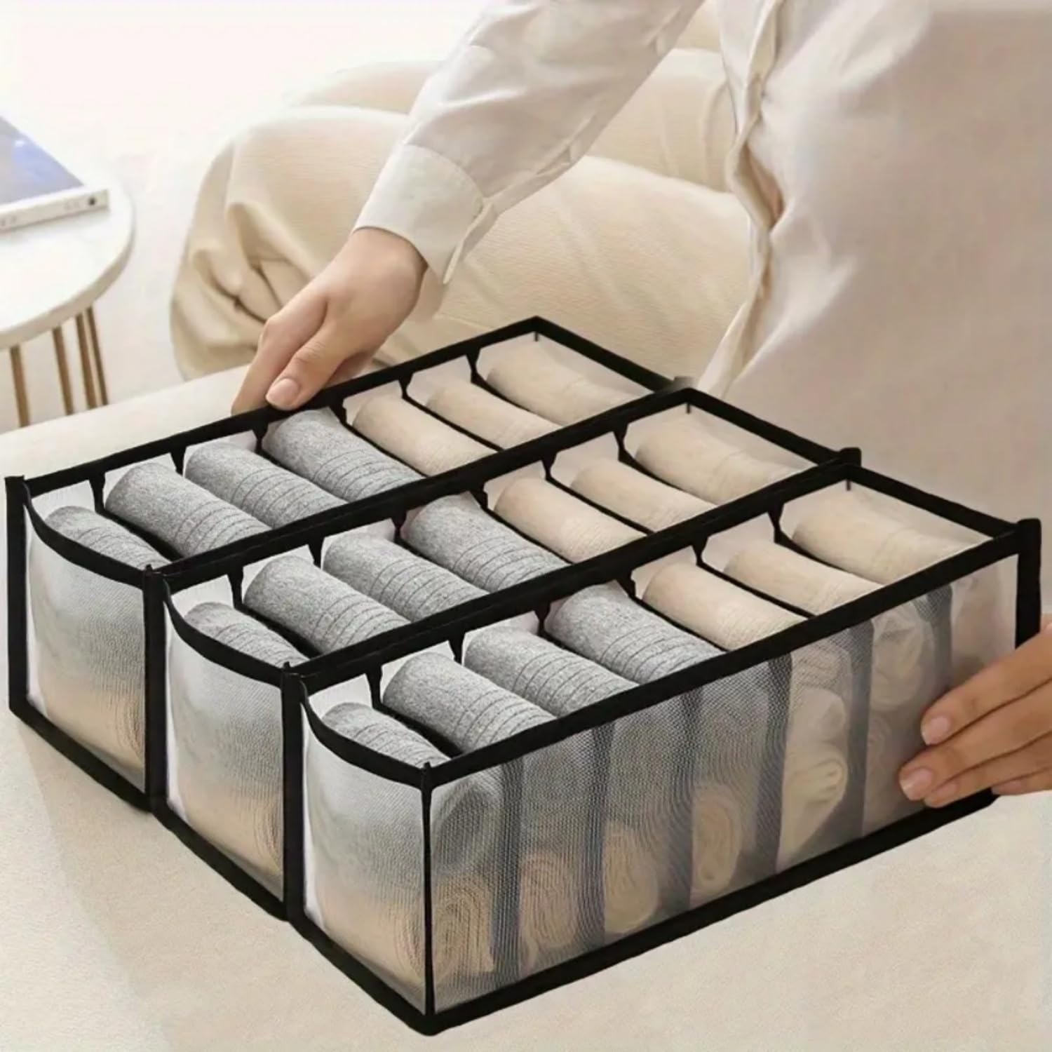 1 x 7 Mesh Storage Bag Underwear Socks Drawer Organizer for Bedroom Drawers and 