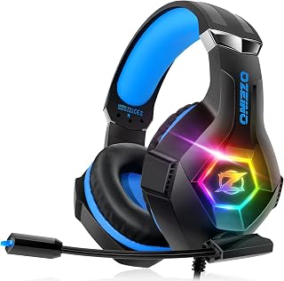 Ozeino Gaming Headset for Ps5 PC, Xbox Headset with Noise Cancelling Mic | Gaming Headphones with 3.5mm Jack, RGB Light, Deep Bass Stereo Sound Headset for Xbox Series X/S, Switch, Laptop, Mac, Phone