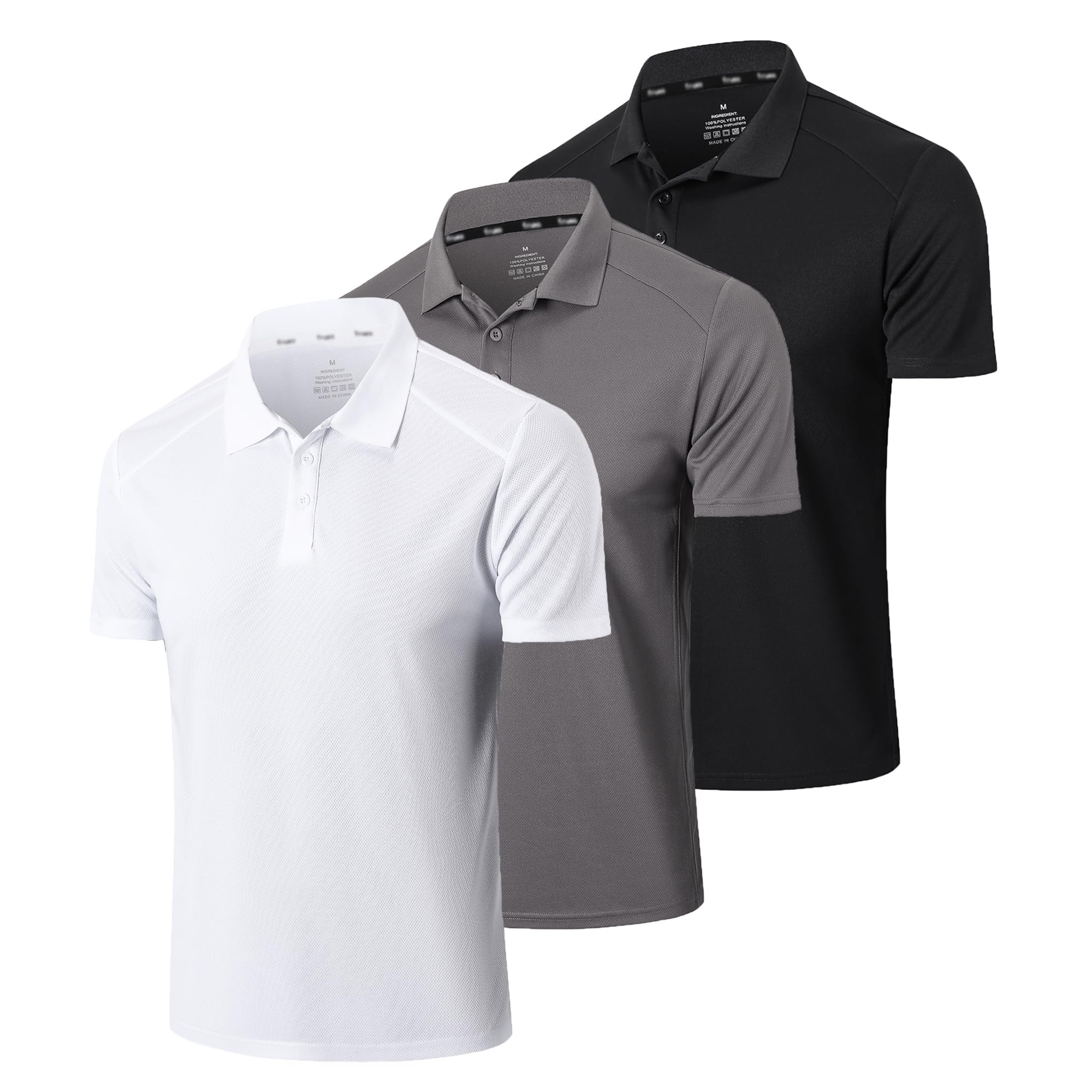 frueo 3er Pack Men's Polo Shirt Slim Fit Basic Short Sleeve Breathable and Hygro