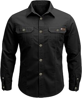 Men's Casual Long Sleeve Cotton Shirt with Pockets
