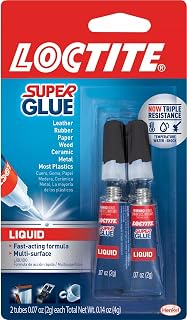 Loctite Super Glue Liquid, Clear, 0.07 fl oz Tube, 2 Pack - Superglue for Plastic, Wood, Metal, Crafts & Repair, Cyanoacrylate Adhesive Instant Glue, Quick Dry