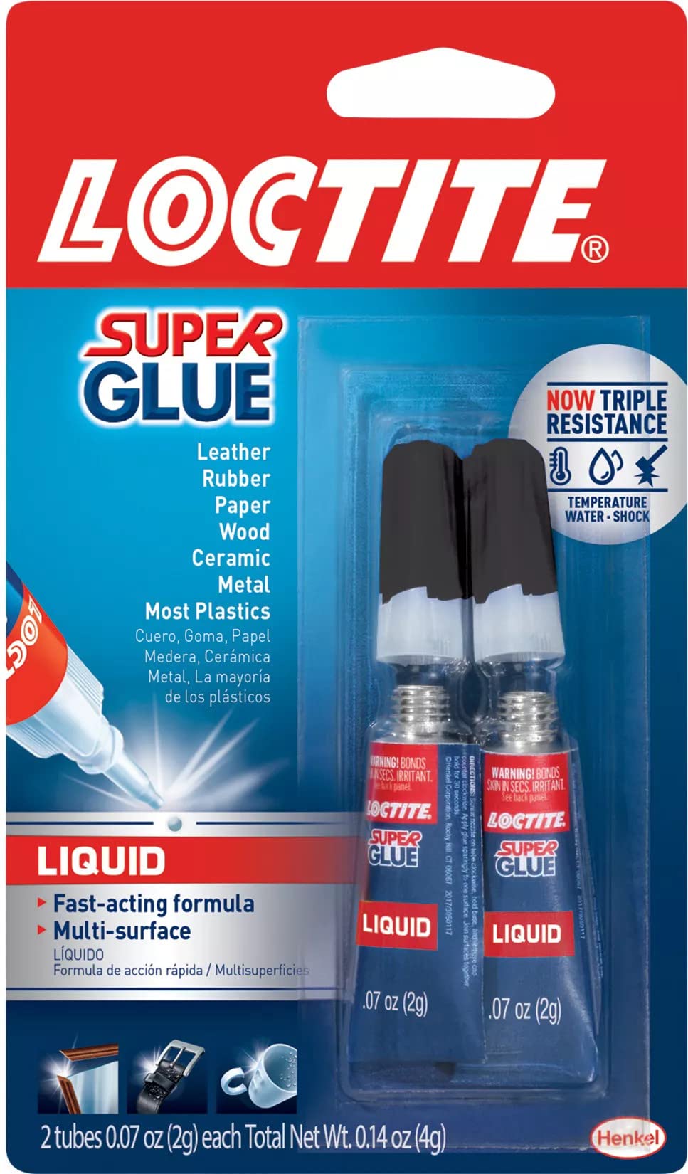 Loctite Super Glue Liquid, Clear, 0.07 fl oz Tube, 2 Pack - Superglue for Plasti