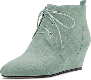 Saekcted Women's Wedge Mid Heel Ankle Boots Lace-up Closed Round Toe Slip-on 5CM Heels Shoes