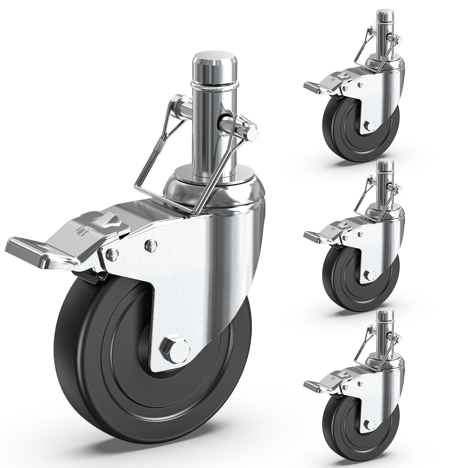HOLKIE Scaffolding Caster Wheels 5 inch Dual Locking Casters Set of 4, 1" Round 