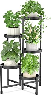 iDavosic.ly Plant Stand Indoor Outdoor, 5 Tier Metal Corner Shelf, Black | Tiered Flower Display Holder, Folding Multi Orchid Rack, Easy to Assemble, Space Saving Patio Balcony Porch Garden House