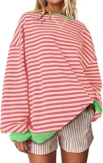 UEU Women Plus Size Striped Crew Neck Long Sleeve Color Block Casual Sweatshirts for Training