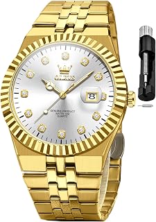 OLEVS Classic Mens Watch Diamond Analog Luxury Watches Stainless Steel Waterproof Date Two Tone Luminous Watch for Men