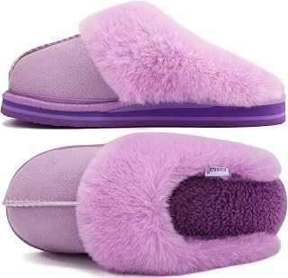 KuaiLu Womens Cute Christmas Reindeer Plaid Slippers Cosy Memory Foam Winter Mule Slippers Fluffy Plush Fleece Warm Lined House Shoes for Ladies at Home with Non-Slip Indoor Outdoor Hard Rubber Sole