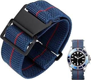 BINLUN Elastic Nylon Watch Strap Navy National Parachute Style Replacement Fabric Watch Strap with Hook Buckle Black/Silver Men Women 13 Colours, 3 Sizes 0.709/0.787/22 mm