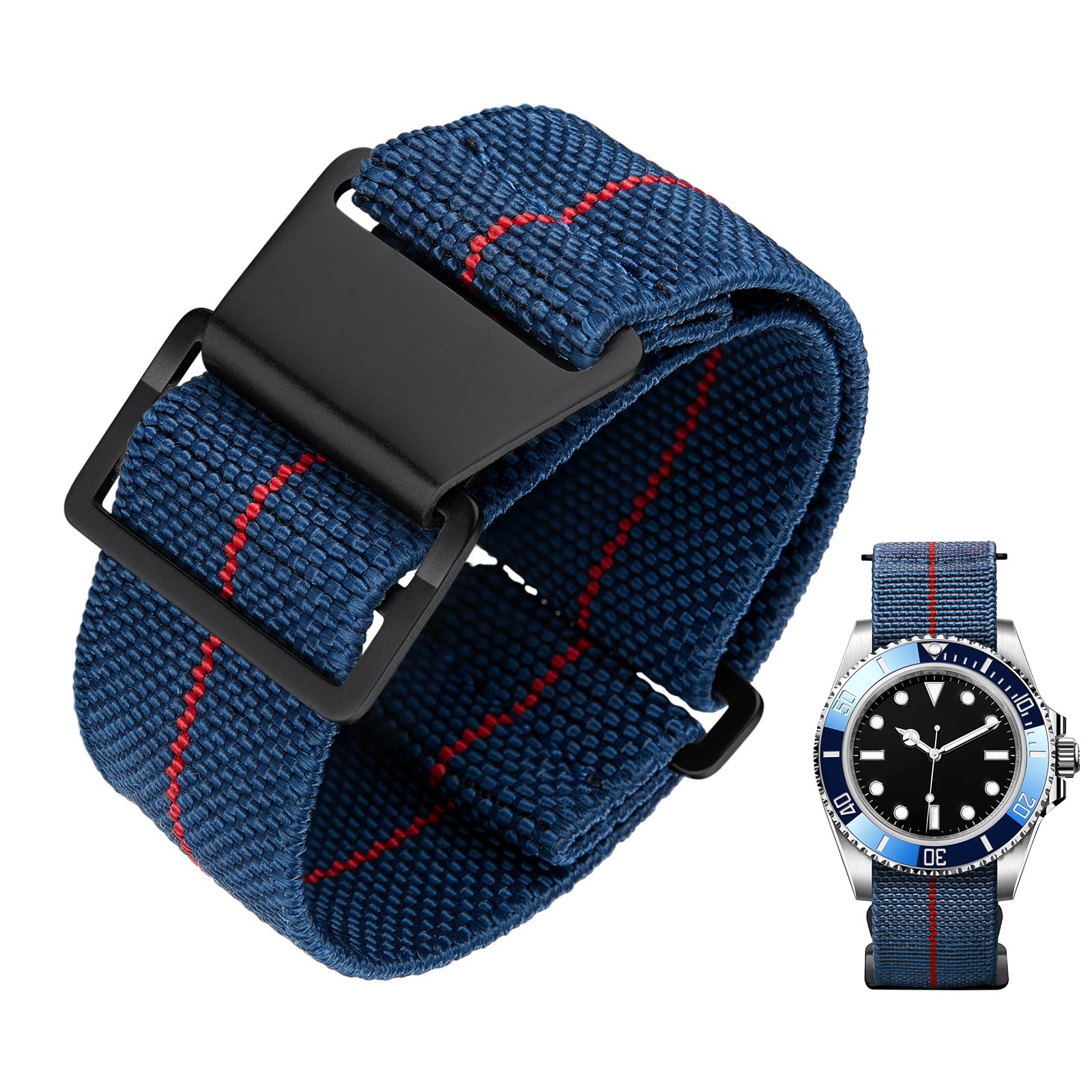 BINLUN Elastic Nylon Watch Strap Navy National Parachute Style Replacement Fabri