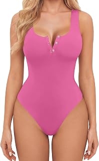 Avidlove Bodysuits for Women Button Down Square Neck Sleeveless Body Suit Snap Closure Double Lined Tank Tops Bodysuit