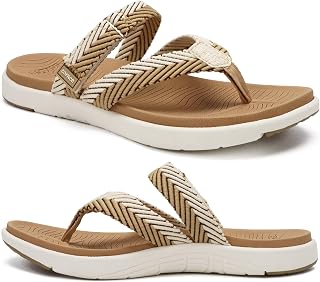 COFACE Orthopaedic Flip Flops Women's Summer Beach Pool Sandals Comfortable Arch Support Footbed Memory Foam Flip Flops Open Lightweight Elegant Fabric Slippers, Non-Slip Rubber Soles