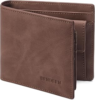 SENDEFN Men's Leather Wallet - RFID Blocking Wallet - Small with 9 Compartments for Credit Cards - Men's Wallet with Coin Pocket