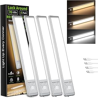 4 Pack Under Cabinet Lighting, 24cm Rechargeable Motion Sensor Light Indoor