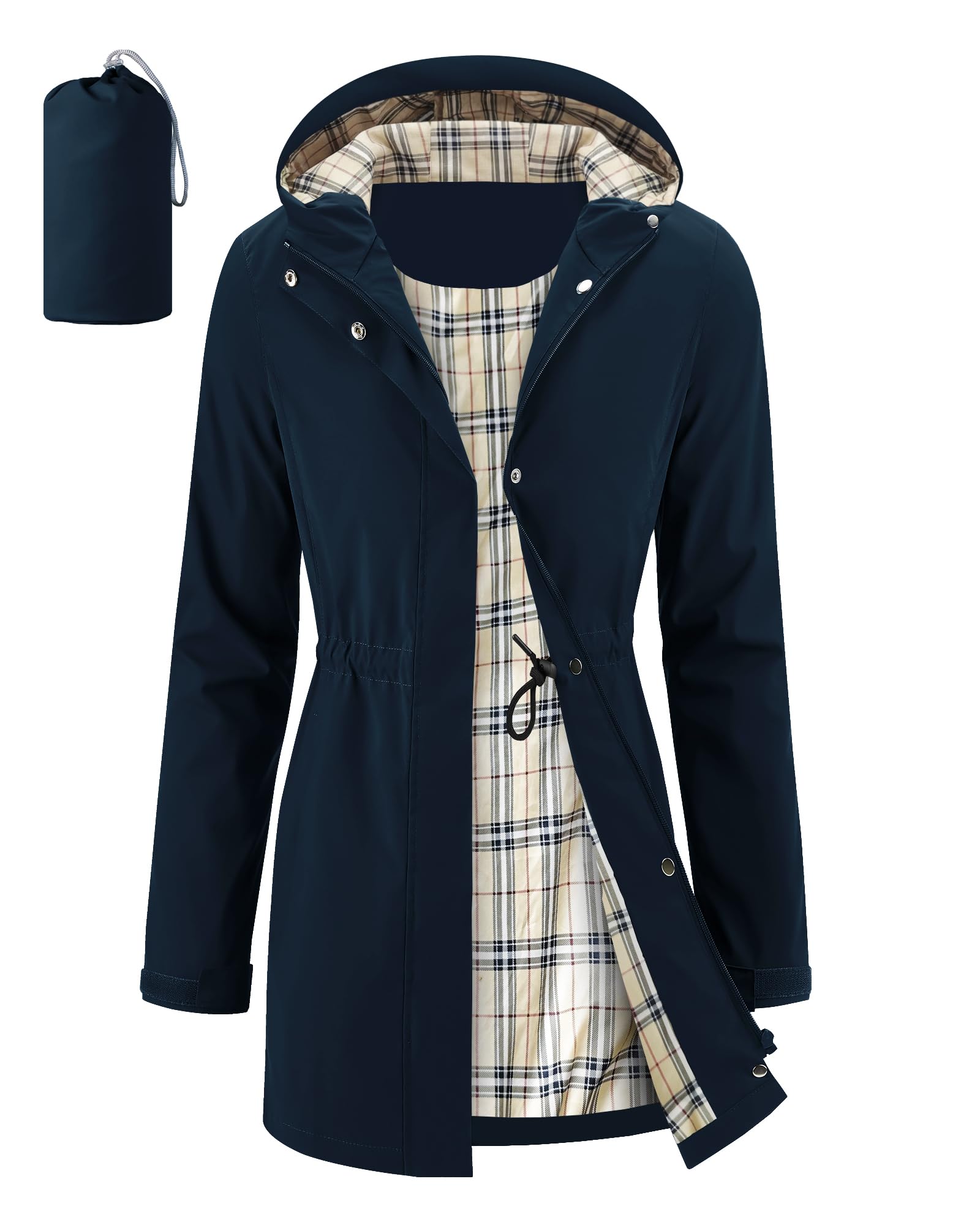 Women's Long Rain Jacket Waterproof Packable Hooded Raincoat | Windproof, Lightw